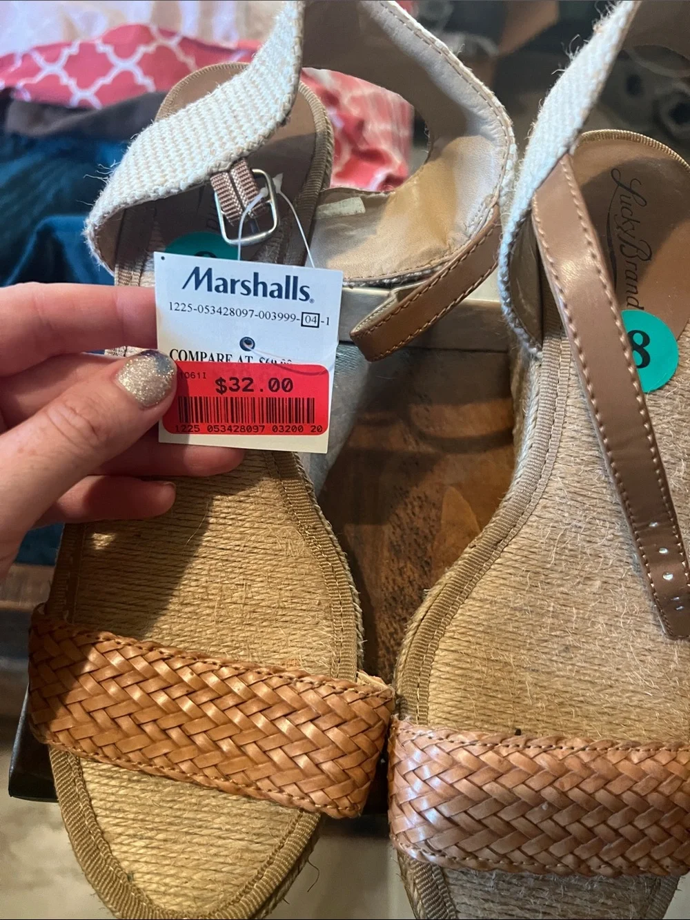 Lucky Brand Tan Woven Esparto Wedge Sandals